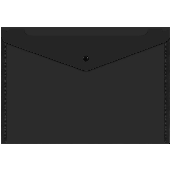 Папка-конверт с кнопкой прозрачная А4 до 100 л, черная, 0,15 мм "Universal"