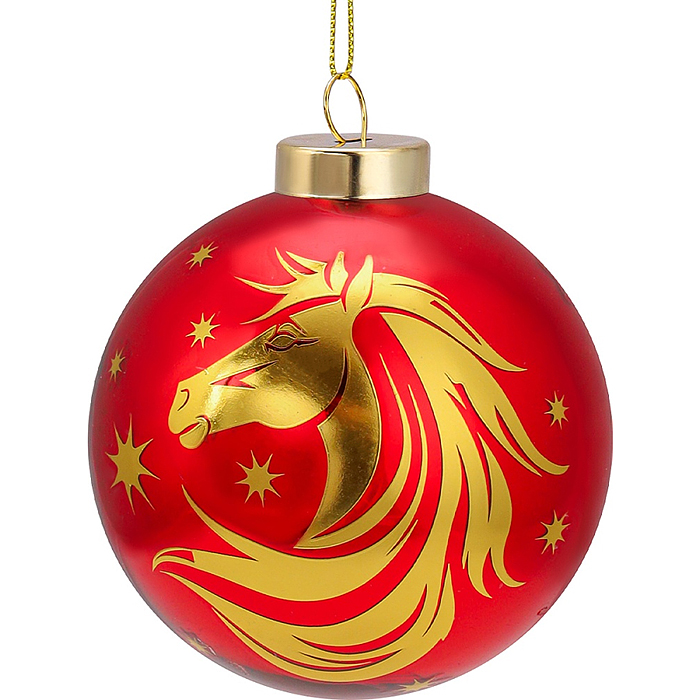 Новогоднее украшение. Елочный стеклянный шар "Праздничная лошадь", 8 см, 