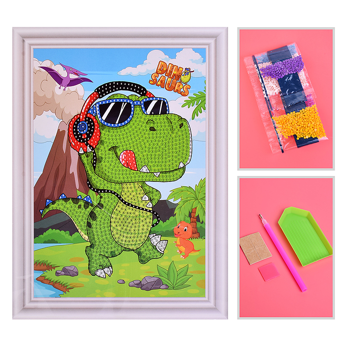 Мозаика алмазная 00-7603 "Динозаврик с плеером" 17.5*23.5см