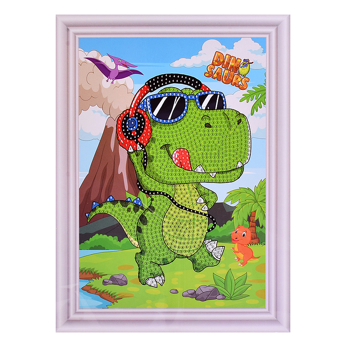 Мозаика алмазная 00-7603 "Динозаврик с плеером" 17.5*23.5см