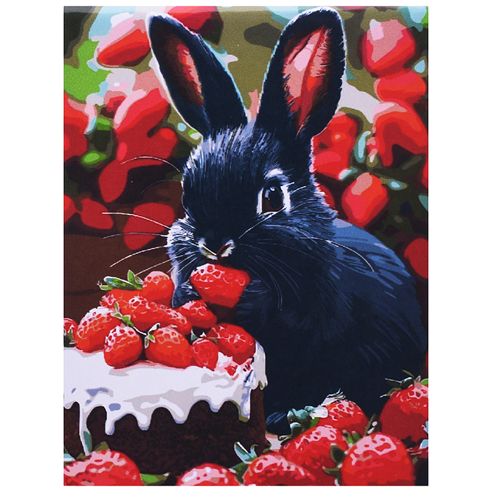 Холст с красками 30x40 по номерам "Кролик в клубничном мире" в коробке (30цв.) 