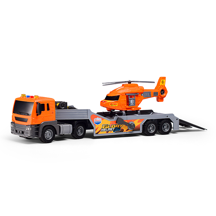 Машина JS202D-2 "Тягач" с вертолетом, 1:16 (свет, звук) в коробке
