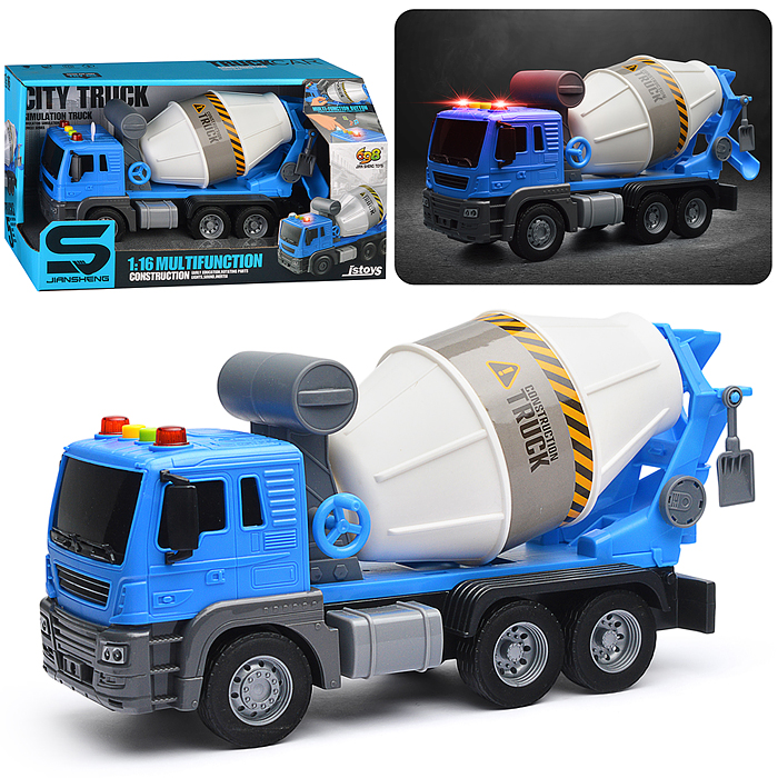 Машина JS102A "Бетономешалка" 1:16 (свет, звук) в коробке (цвет синий)
