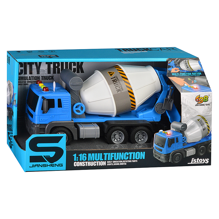 Фото к товару Машина JS102A "Бетономешалка" 1:16 (свет, звук) в коробке (цвет синий) Машина JS102A "Бетономешалка" 1:16 (свет, звук) в коробке (цвет синий)