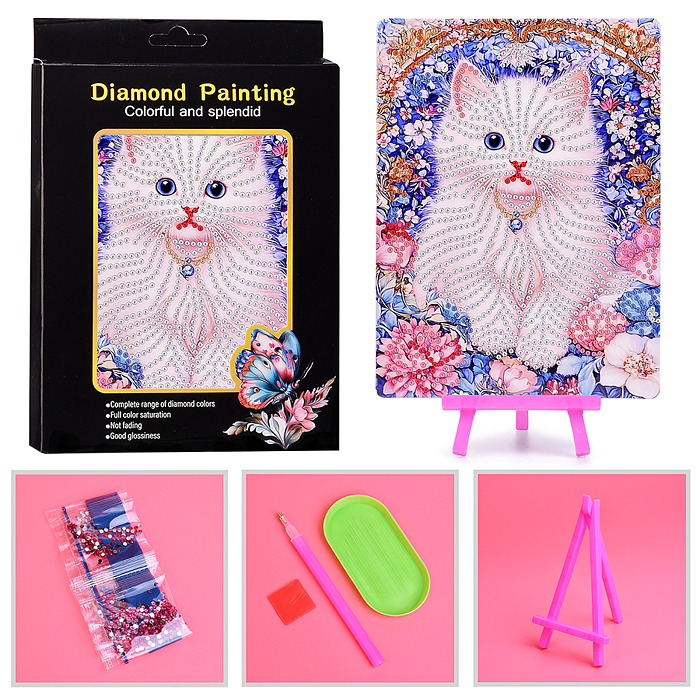 Мозаика алмазная 00-7623 "Белый котёночек" 15*20см Мозаика алмазная 00-7623 "Белый котёночек" 15*20см