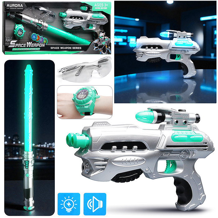 Набор оружия 841-8 "Космический бой" (свет, звук) на батарейках, в коробке