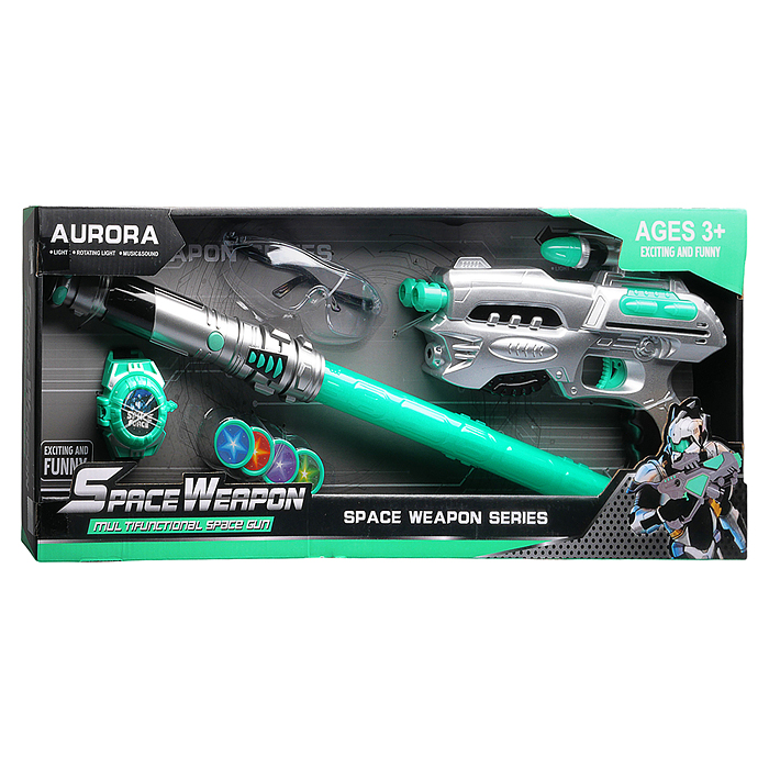 Фото к товару Набор оружия 841-8 "Космический бой" (свет, звук) на батарейках, в коробке Набор оружия 841-8 "Космический бой" (свет, звук) на батарейках, в коробке