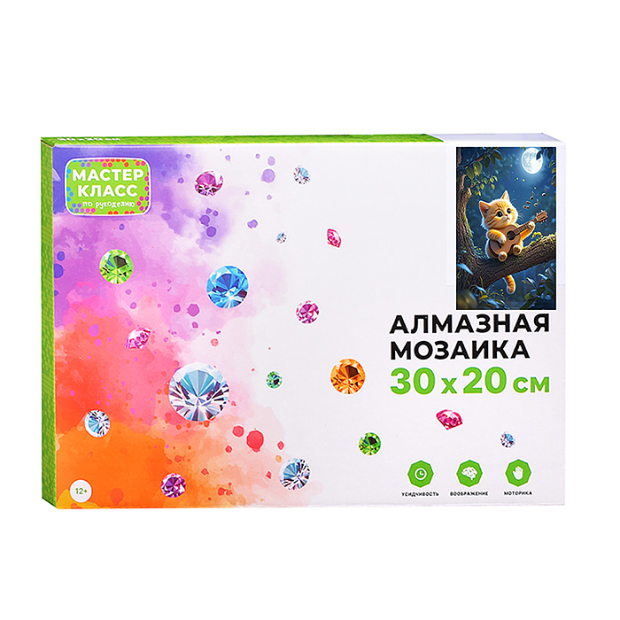 Мозаика алмазная MKA3020-13 "Котик с гитарой" 20*30см.