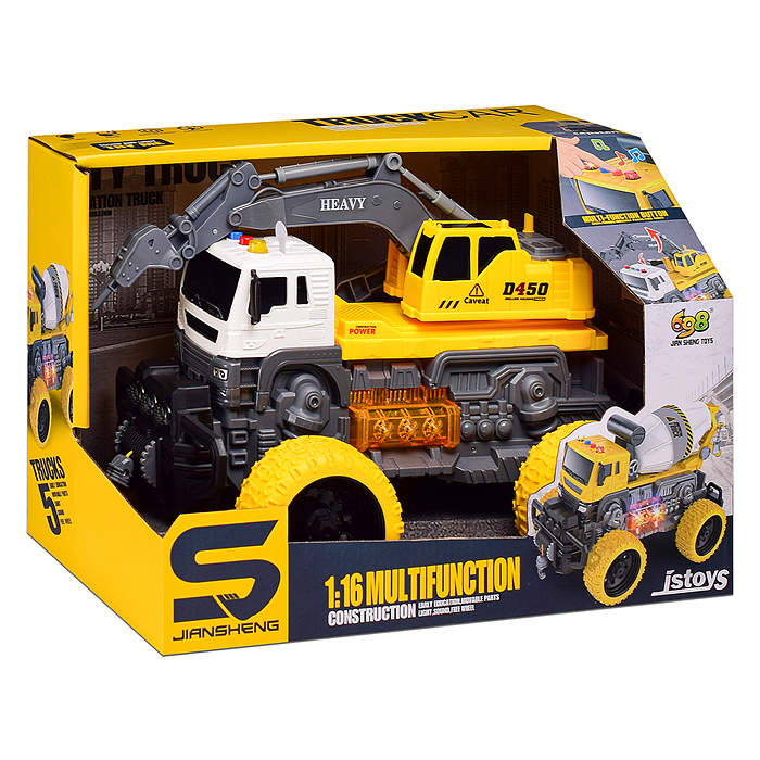 Фото к товару Машина JS104S "МегаБур" 1:16 (свет, звук) в коробке (цвет желтый) Машина JS104S "МегаБур" 1:16 (свет, звук) в коробке (цвет желтый)