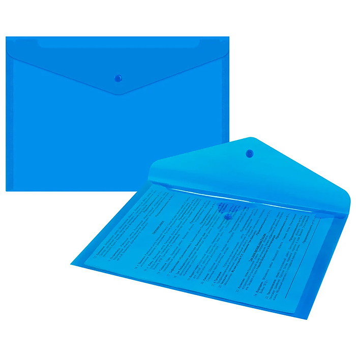 Папка-конверт с кнопкой прозрачная А4 до 100 л, синяя, 0,15 мм "Universal"