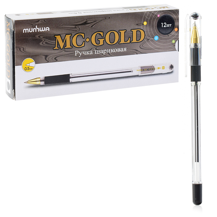 Ручка шариковая MunHwa "MC Gold" черная, 0,5мм, грип, штрих-код