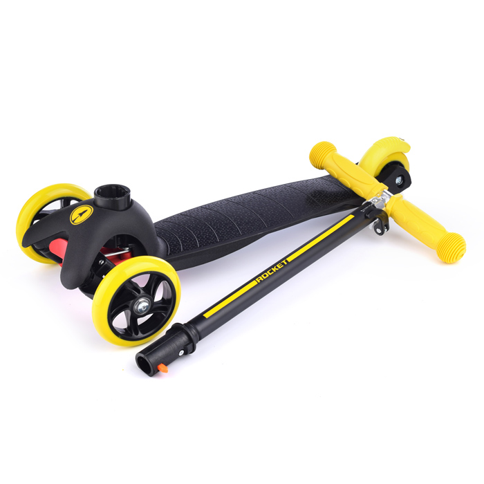 Фото к товару Самокат трёхколёсный ROCKET колёса PU, цвет желто-черный Самокат трёхколёсный ROCKET колёса PU, цвет желто-черный