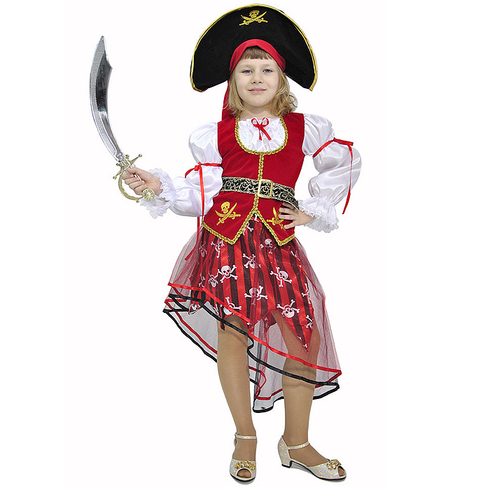 Изделие швейное для девочек "Пиратка" (блуза, юбка, шляпа) р.134-68 (полный комплект)