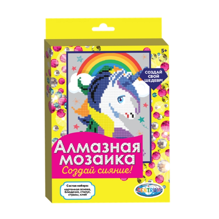 Алмазная мозаика "Единорог" 20х15см, частичное заполнение Алмазная мозаика "Единорог" 20х15см, частичное заполнение