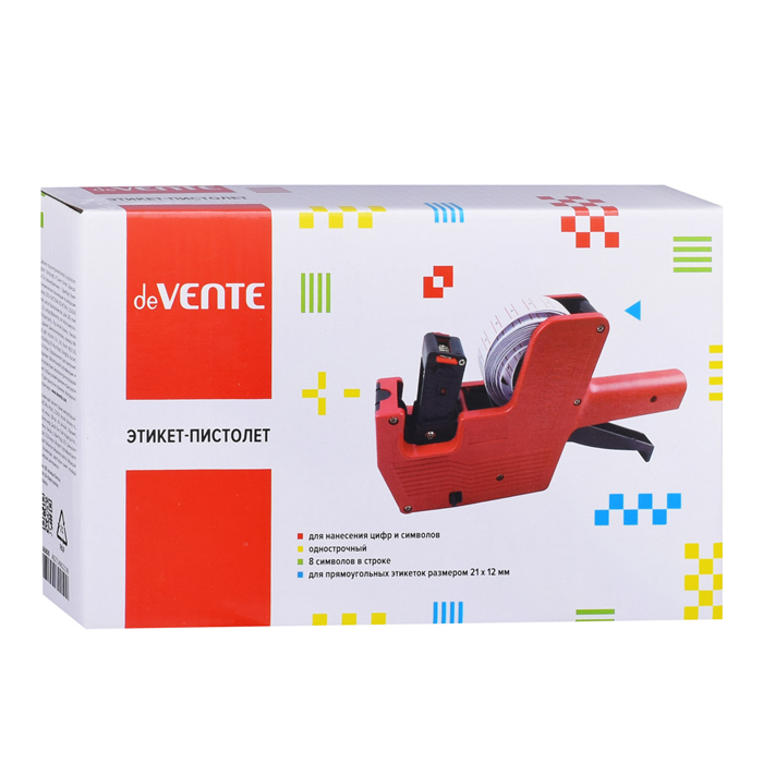 Фото к товару Этикет-пистолет 1-строчный, 8 символов, для прямоугольных этикеток 21x12 мм, красный цвет Этикет-пистолет 1-строчный, 8 символов, для прямоугольных этикеток 21x12 мм, красный цвет
