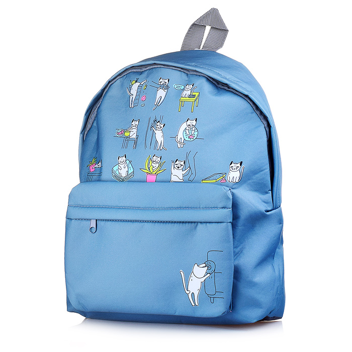 Рюкзак мягкий "Коты-хулиганы серые" 1 отделение, на молнии с двумя бегунками