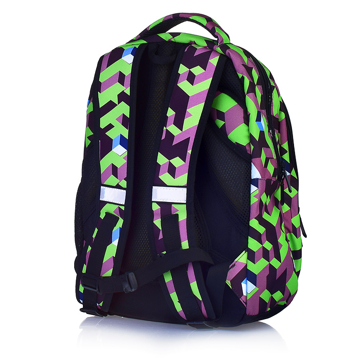 Рюкзак облегченный "Зеленая абстракция" с анатомической спинкой, 2 отделениями на молнии