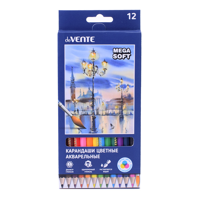 Фото к товару Карандаши цветные акварельные "Trio Mega Soft" 12 цветов, 3М, диаметр грифеля 3 мм, шестигр Карандаши цветные акварельные "Trio Mega Soft" 12 цветов, 3М, диаметр грифеля 3 мм, шестигр