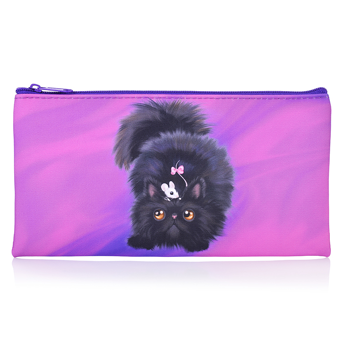 Пенал плоский "Черный кот" 20,5х10,8см, из полиэстера, 210 ден 