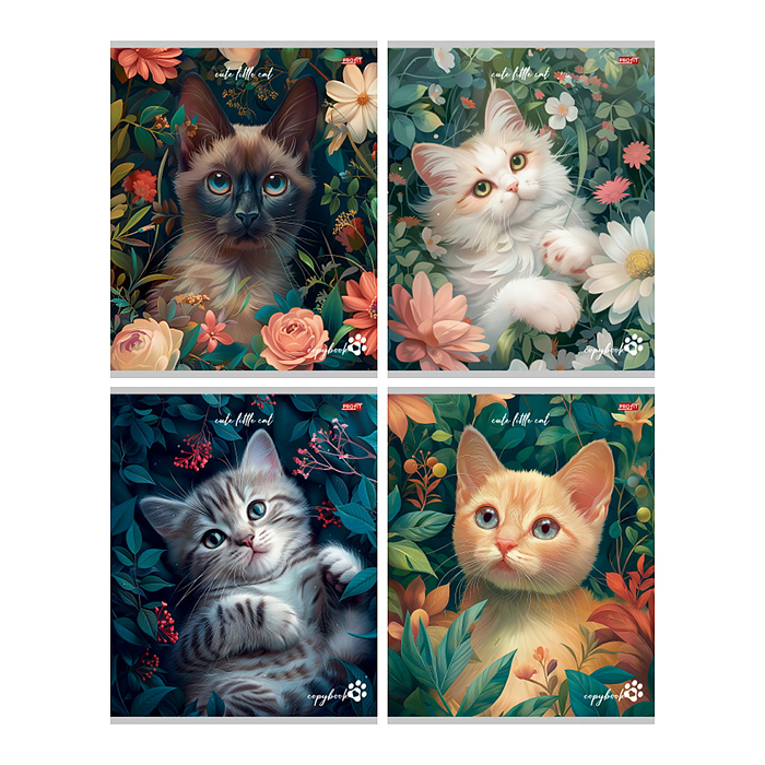 Тетрадь клетка 96л. "Коты в цветах" Тетрадь клетка 96л. "Коты в цветах"