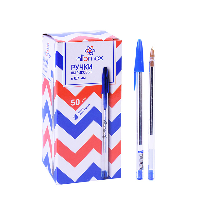 Ручка шариковая "Attomex" d=0,7 мм, прозрачный корпус, сменный стержень, индивидуальная маркировка, 