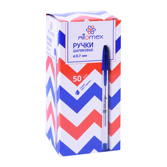 Ручка шариковая "Attomex" d=0,7 мм, прозрачный корпус, сменный стержень, индивидуальная маркировка, 