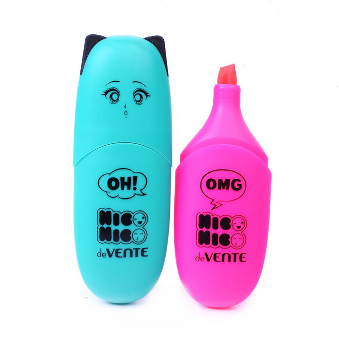 Набор маркеров-выделителей "NicoNico" (04 цв - цвета: бирюза, роз, голуб., фиол) плоский