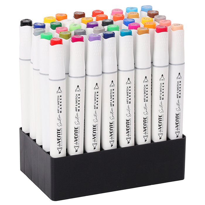 Фото к товару Набор маркеров для скетчинга "Emotion" 40 цветов, двусторонние (пулевидный 1 мм/скошенный д Набор маркеров для скетчинга "Emotion" 40 цветов, двусторонние (пулевидный 1 мм/скошенный д