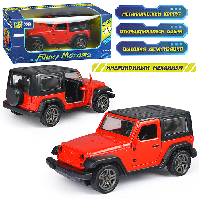 Красная инерционная машинка с черной крышей die-cast,1:32, открывающиеся двери Красная инерционная машинка с черной крышей die-cast,1:32, открывающиеся двери