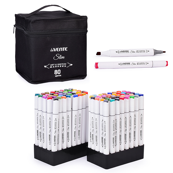 Набор маркеров для скетчинга "Slim" 80 цветов, двусторонние (пулевидный 1 мм/скошенный до 5