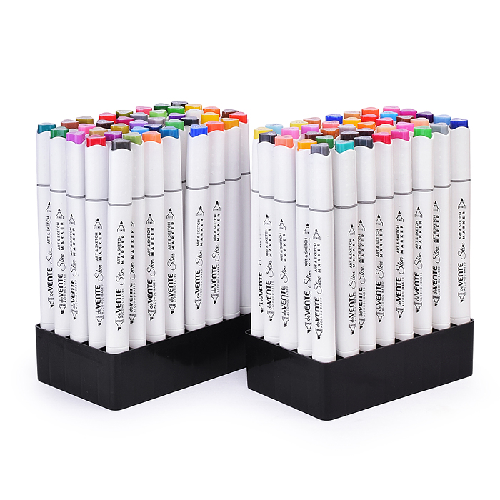 Фото к товару Набор маркеров для скетчинга "Slim" 80 цветов, двусторонние (пулевидный 1 мм/скошенный до 5 Набор маркеров для скетчинга "Slim" 80 цветов, двусторонние (пулевидный 1 мм/скошенный до 5