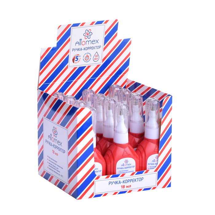 Фото к товару Ручка-корректор "Attomex" 18 мл, быстросохнущая, трубчатая система подачи, в картонном дисплее Ручка-корректор "Attomex" 18 мл, быстросохнущая, трубчатая система подачи, в картонном дисплее