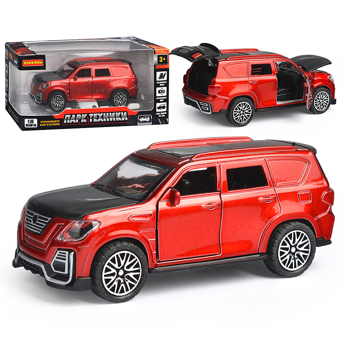 Машина метал. инерционная, М1:36, 4 открыв. двери "Парк Техники" джип бордовый Машина метал. инерционная, М1:36, 4 открыв. двери "Парк Техники" джип бордовый