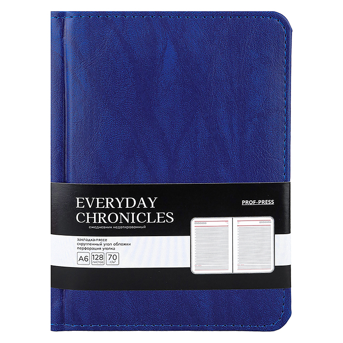 Фото к товару Ежедневник А6, 128л. недатир. "EVERYDAY CHRONICLES - BLUE" кожзам (синий) Ежедневник А6, 128л. недатир. "EVERYDAY CHRONICLES - BLUE" кожзам (синий)