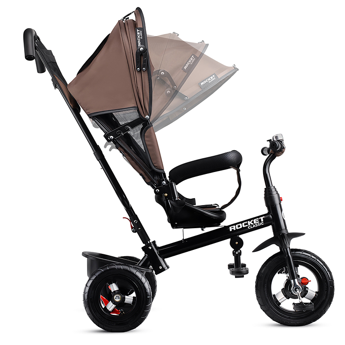 Фото к товару Велосипед трехколесный Rocket 137-BR, колеса надувные 12"/10", цвет коричневый Велосипед трехколесный Rocket 137-BR, колеса надувные 12"/10", цвет коричневый