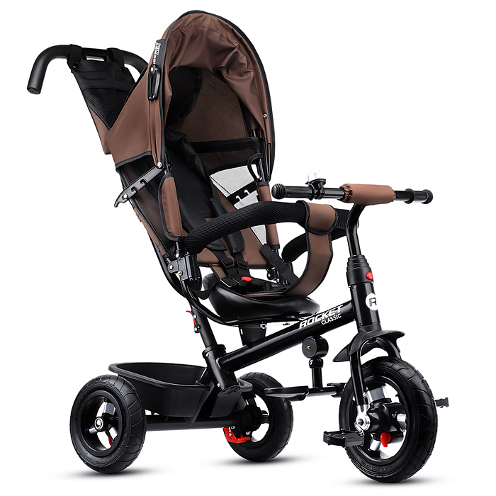 Фото к товару Велосипед трехколесный Rocket 137-BR, колеса надувные 12"/10", цвет коричневый Велосипед трехколесный Rocket 137-BR, колеса надувные 12"/10", цвет коричневый