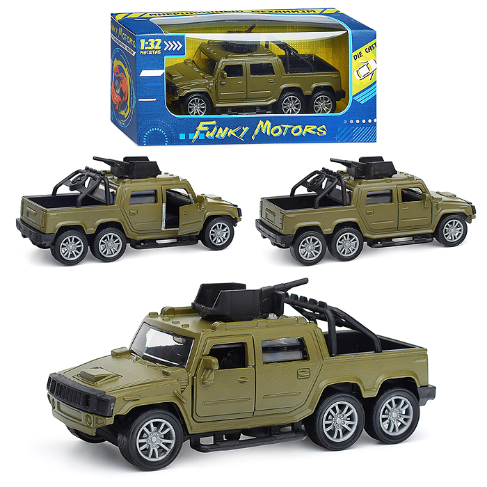 Хаки инерционная машинка Горный пикап die-cast,1:32, открывающиеся двери Хаки инерционная машинка Горный пикап die-cast,1:32, открывающиеся двери