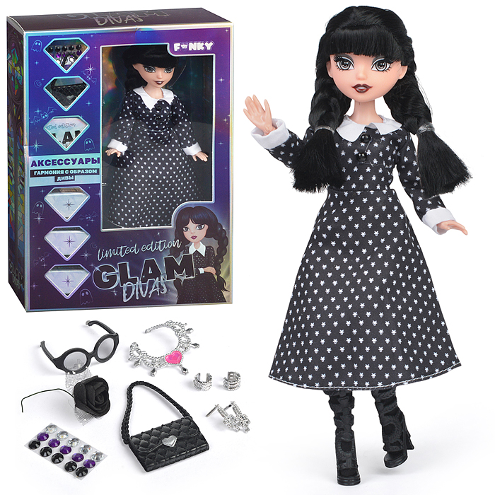 Модная кукла Glam Divas Вэнди с аксессуарами, платье в горох 25 см.