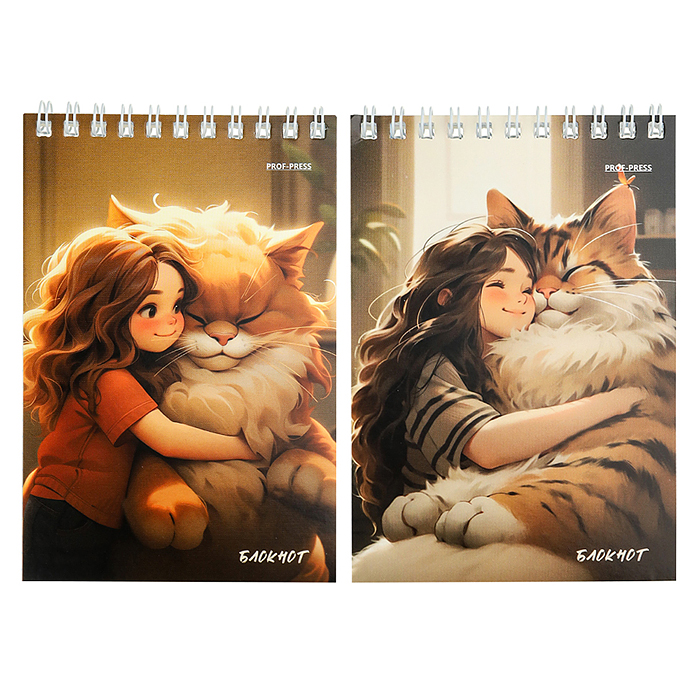 Блокнот А6 40л. клетка "Большой пушистый кот"  ассорти, цвет.мелов.обл, офсет