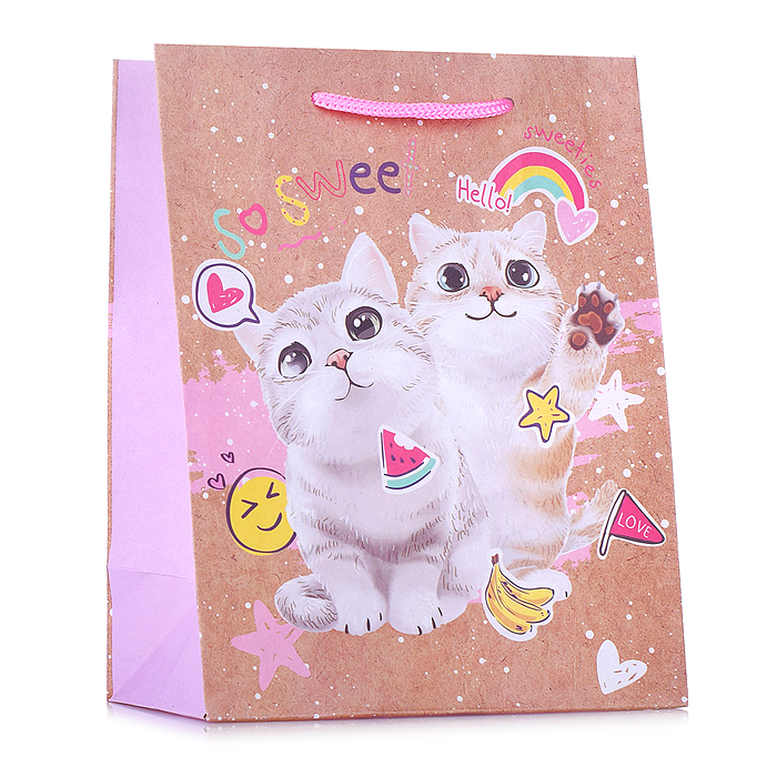 Пакет подарочный 18х23х10см "Милые котята" крафт 