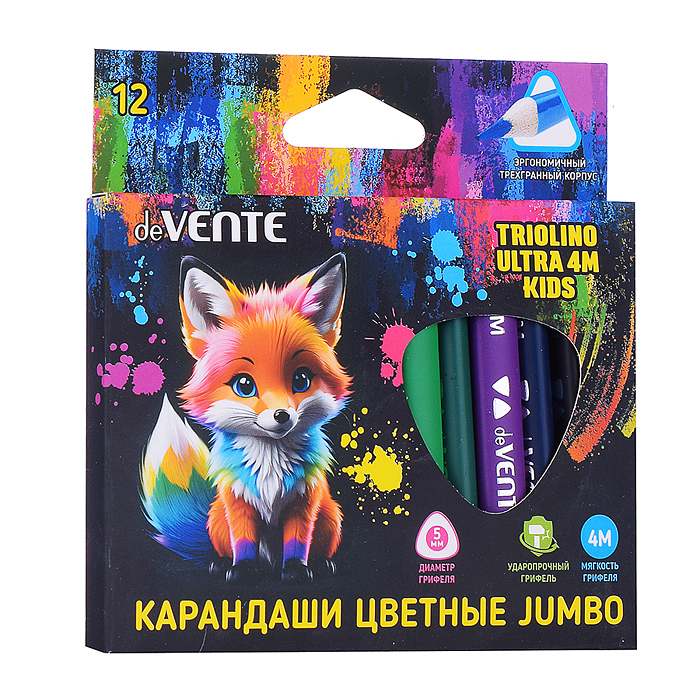 Карандаши цветные 12 цв. "Triolino Ultra 4М.KIDS", 4М, утолщенный диаметр корпуса 10 мм