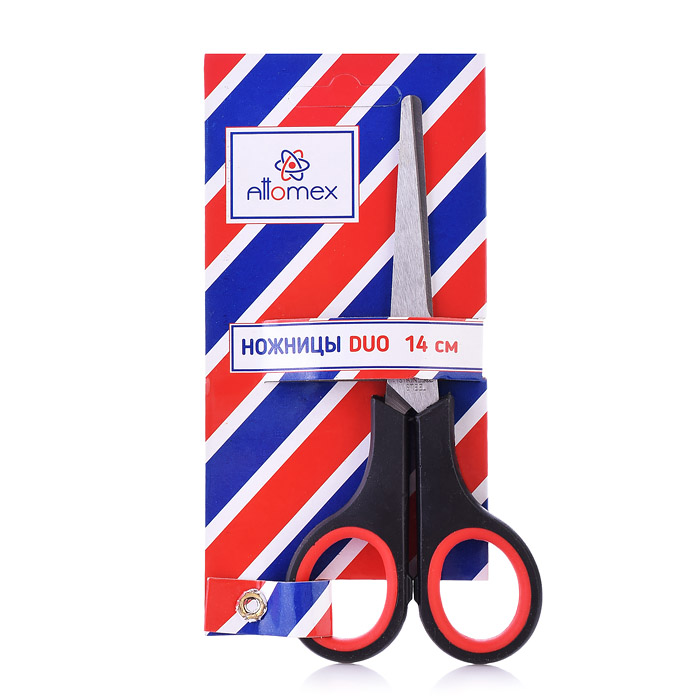 Ножницы канцелярские "Attomex. Duo" 14 см, двухцветные прорезиненные кольца, в картонном блистере