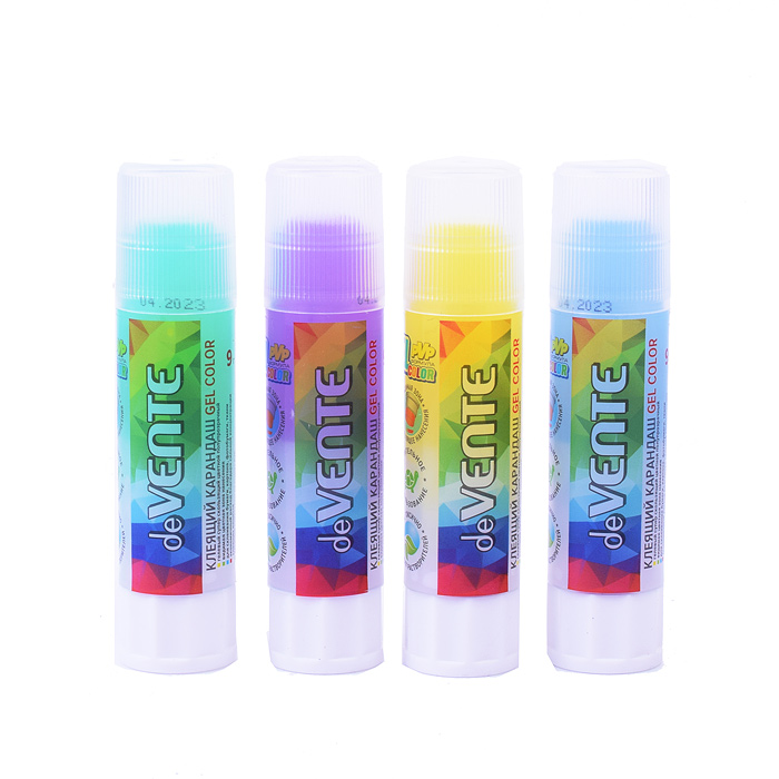 Клеящий карандаш PVP основа "Color Gel" 09 г гелевый цветной полупрозрачный, 4 цвета ассорт