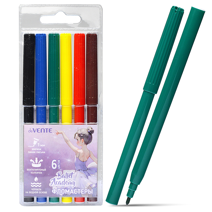 Фломастеры 06цв. "Ballet Academy" с вентилируемым колпачком, в пластиковом блистере Фломастеры 06цв. "Ballet Academy" с вентилируемым колпачком, в пластиковом блистере