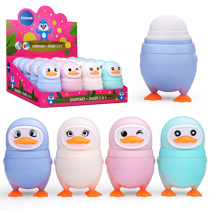 Точилка пластиковая с ластиком и контейнером "Penguin" Точилка пластиковая с ластиком и контейнером "Penguin"