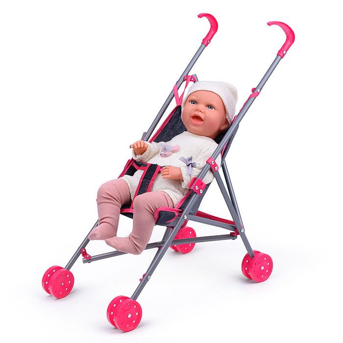 Фото к товару Коляска для кукол Y968-8 трость, прогулочная, цвет серо-розовый Коляска для кукол Y968-8 трость, прогулочная, цвет серо-розовый