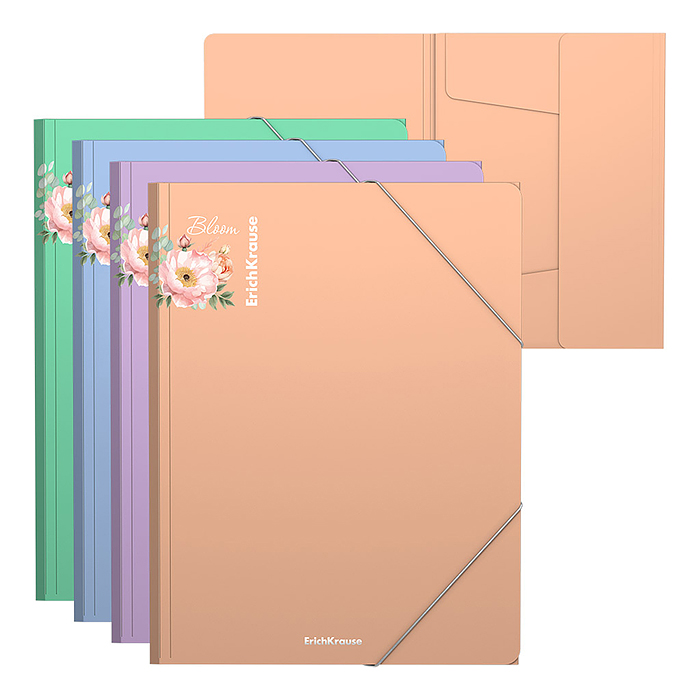 Папка на резинках пластиковая Matt Pastel Bloom, A4, ассорти (в пакете по 4 шт.)