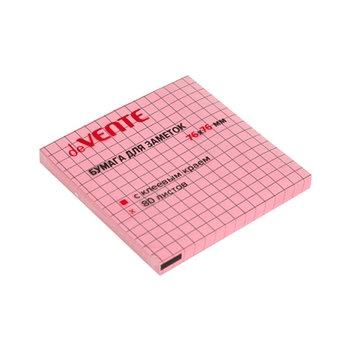 Клейкая бумага для заметок 76x76 мм, 80 листов, офсет 75 г/м², розовая в клетку