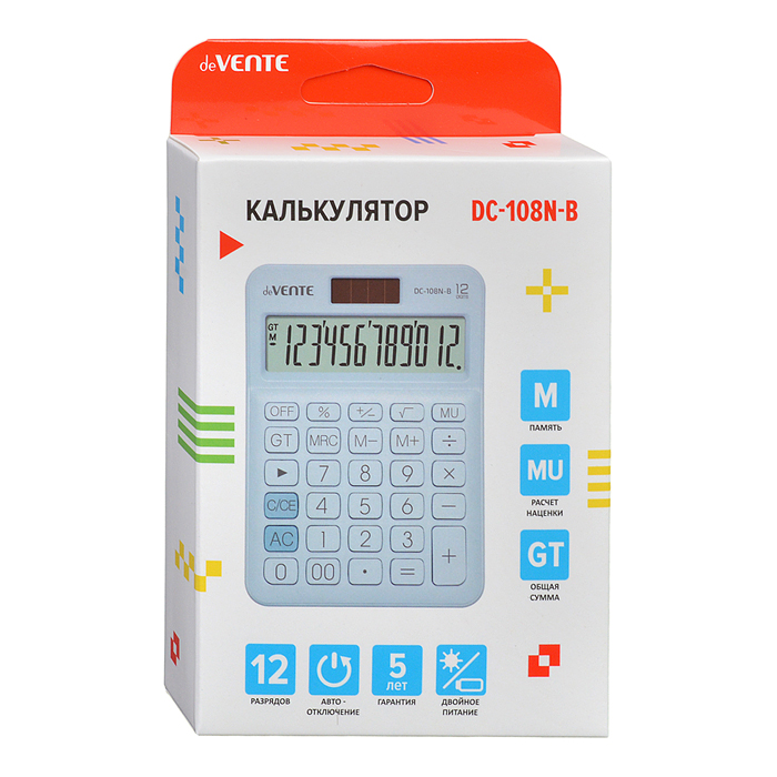 Фото к товару Калькулятор настольный DC-108N-B, 98x136x31 мм, 12 разрядный Калькулятор настольный DC-108N-B, 98x136x31 мм, 12 разрядный