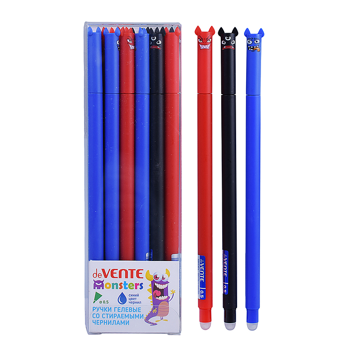 Ручка гелевая стираемая "Monsters" d=0,5 мм, цвета корпуса ассорти 3 цвета, с декоративным 